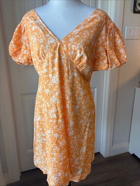 Jessica Simpson Orange Floral Wrap-Style Mini Dress